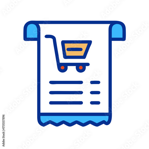 Stylized shopping receipt icon featuring a shopping cart symbol