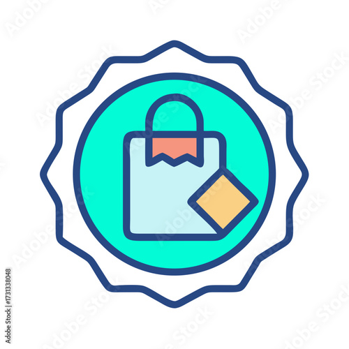 Stylized shopping bag icon with badge for promotions
