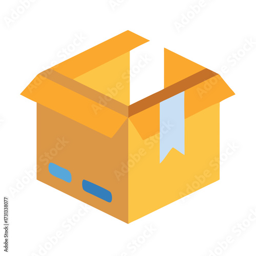 Isometric carton package illustration with a product detail sticking out