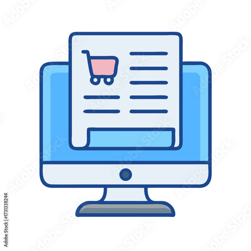 Online shopping order on computer screen graphic illustration