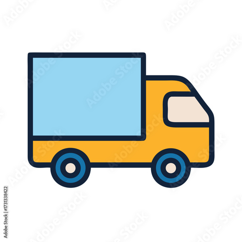 Delivery truck icon illustration against black background, cargo transport