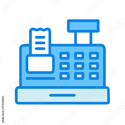 Illustration of a simple blue cash register machine icon