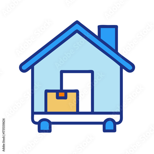 Simple house icon with cardboard box inside, moving concept