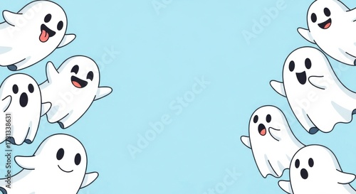 Spooky Pals: Charming animated ghosts float whimsically against a serene background, perfect for adding a touch of playful spookiness to any project. 