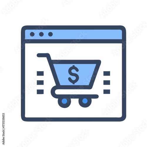 Online shopping cart within browser window icon illustration
