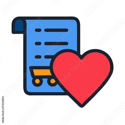 Invoice with shopping cart and heart for favorites items