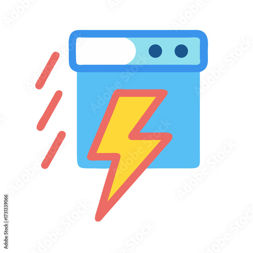 Application with lightning bolt displaying rapid action and technology