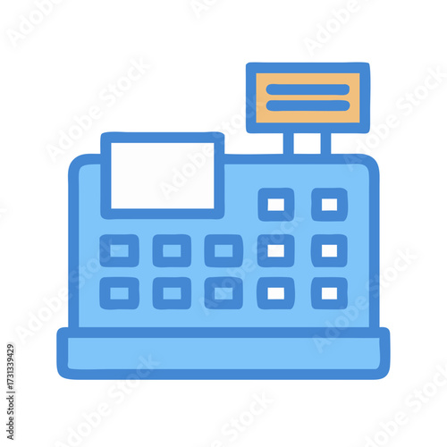 Stylized Blue Cash Register with Beige Accents on Black