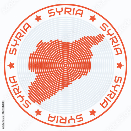 Syria map with round title. Country shape rings. Syria text around the country boundary shape. Beautiful vector illustration.
