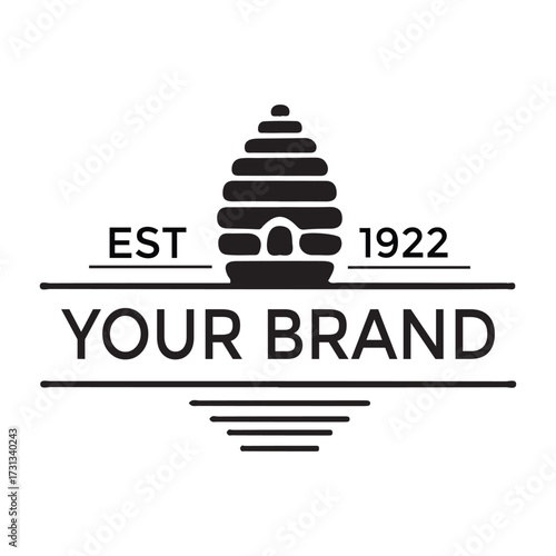 Elegant Brand Logo with Beehive Established Date and Horizontal Lines