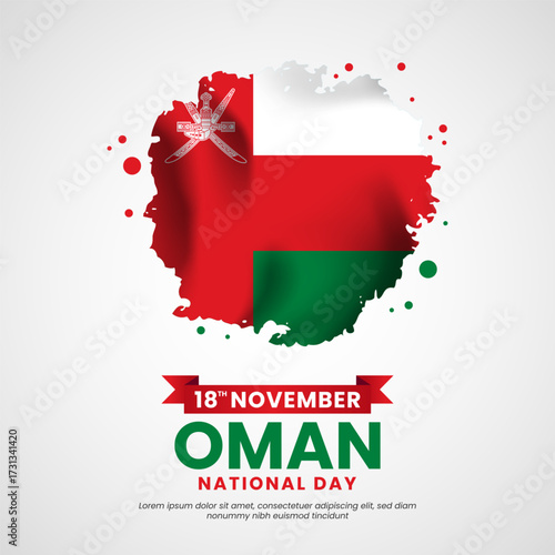 Oman national day with Grunge brush painted flag style for square banner background