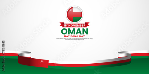 Oman national day banner background 18 november design element with waving ribbon flag