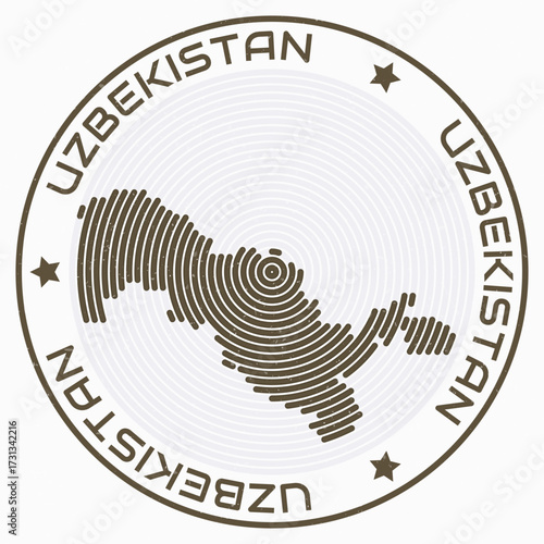 Uzbekistan map with round title. Country shape rings. Uzbekistan text around the country boundary shape. Modern vector illustration.