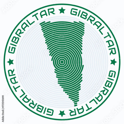 Gibraltar map with round title. Country shape rings. Gibraltar text around the country boundary shape. Modern vector illustration.