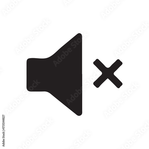 Black Mute Icon Depicting Speaker with X Symbol on White Background