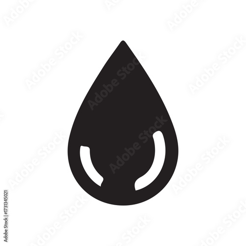 Simple Black Water Drop Icon with Reflection on White Background
