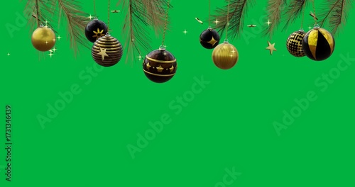 Animation of christmas baubles decoration with copy space on transparent background