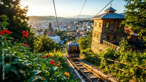 Riding Cable Car Above Tbilisi City at Sunset