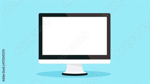 Minimal flat vector computer monitor with black frame and blank white screen