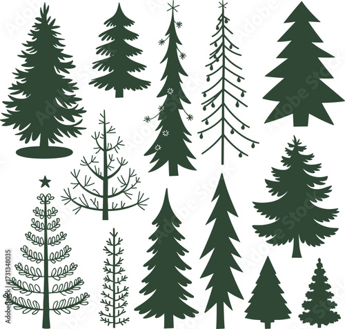 Tree silhouettes, Vector illustration collection of trees and wilderness forest objects