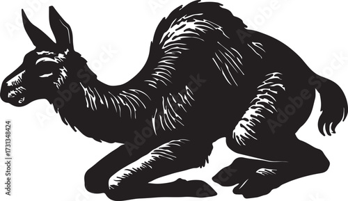 Mysterious mythical creature with donkey ears and kangaroo like body in a dark silhouette illustration