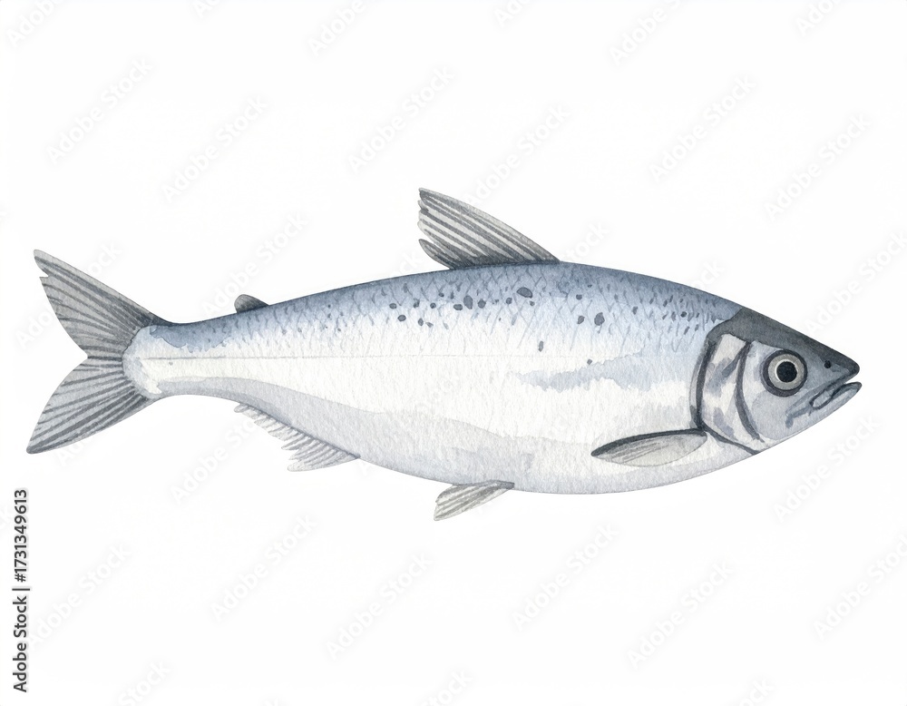 Fototapeta premium Illustration of a Pacific Herring - A Silver Fish with a Streamlined Body.