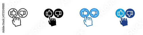 Vote Choice Multiple Style Icon Design Vector - Hand pointing at thumbs up and down symbols, representing voting, decision, and user opinion