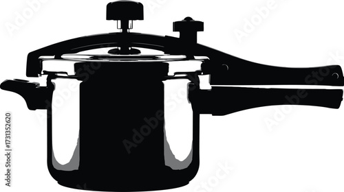 Shiny stainless steel pressure cooker for fast cooking, food preparation