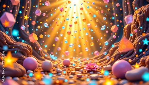 A vibrant tunnel of light that seems to emanate from the center towards both ends, creating a sense of depth and perspective