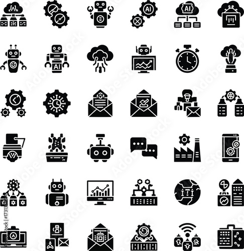 Collection of technology and business icons in a grid layout