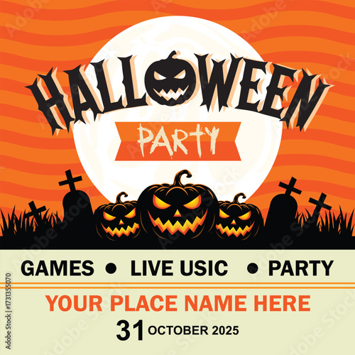 Vector art of halloween party flyer with jackolanterns and spooky text
