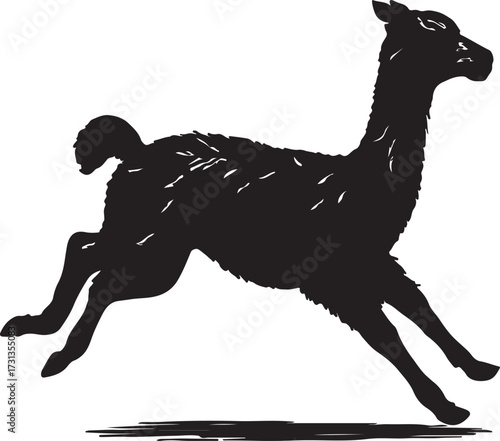Silhouette of a graceful deer in motion captured mid stride with a dynamic energetic pose against a white background