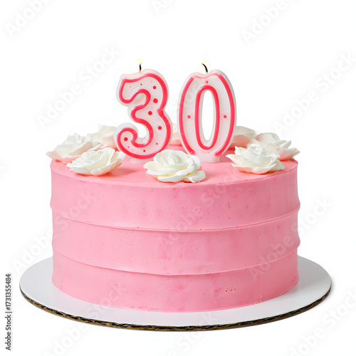 Pink birthday cake with number 30 candles
