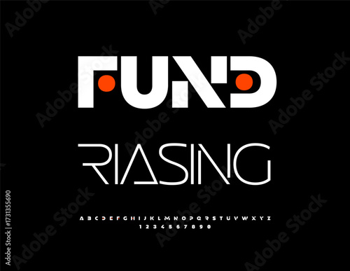 Vector Business logo Fund Raising. Typography Trendy Font. Unique White Alphabet Letters and Numbers set.
