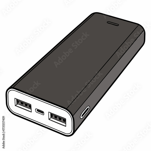 Modern portable power bank with dual usb ports and usb c charging port for mobile devices