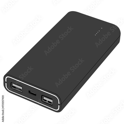 Sleek black portable power bank with multiple usb ports and led indicators for charging devices on the go