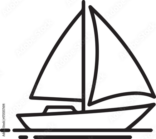 Elegant sailboat gliding on the water, a minimalist icon for travel, recreation, or nautical themes, perfect for logo or branding design projects