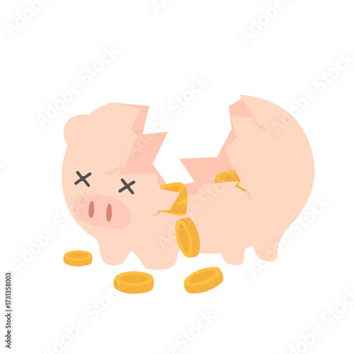 Broken Piggy Bank with Coins Illustration