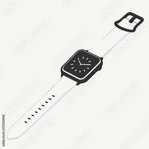Modern smartwatch with a black face and white band displayed at an angle against a clean white background