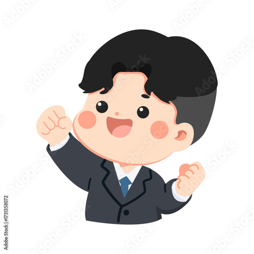 Cartoon Illustration of a Boy Celebrating Success