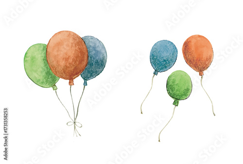 Watercolor Hand-Drawn Bunting Balloon Cluster Set / Vector Set / Colorful Party Decoration Elements