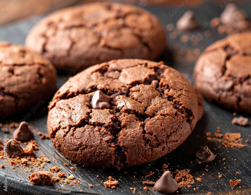 Fototapeta premium Double Chocolate Cookies withCracked Surface