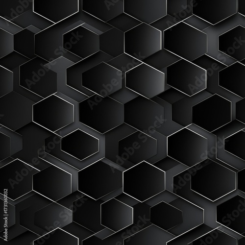 A seamless black honeycomb pattern with hexagons in monochromatic shades, perfect for modern design, branding,