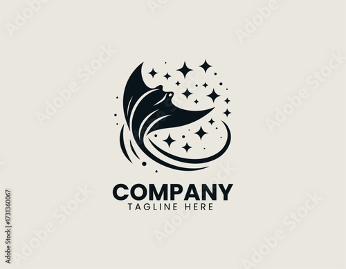 Vector logo shows star combined with manta ray illustration in minimal ocean design