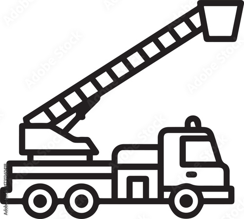 Bold firetruck line art illustration for emergency response, safety campaigns, or community service projects, highlighting heroism and public safety awareness