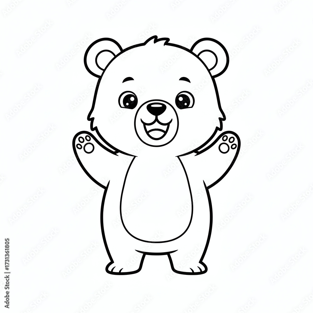 Obraz premium Happy cartoon bear waving arms line art design