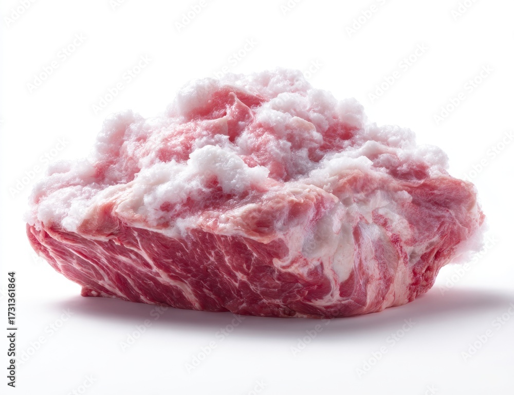 Obraz premium Close-up of a raw piece of marbled meat with a layer of fat on a