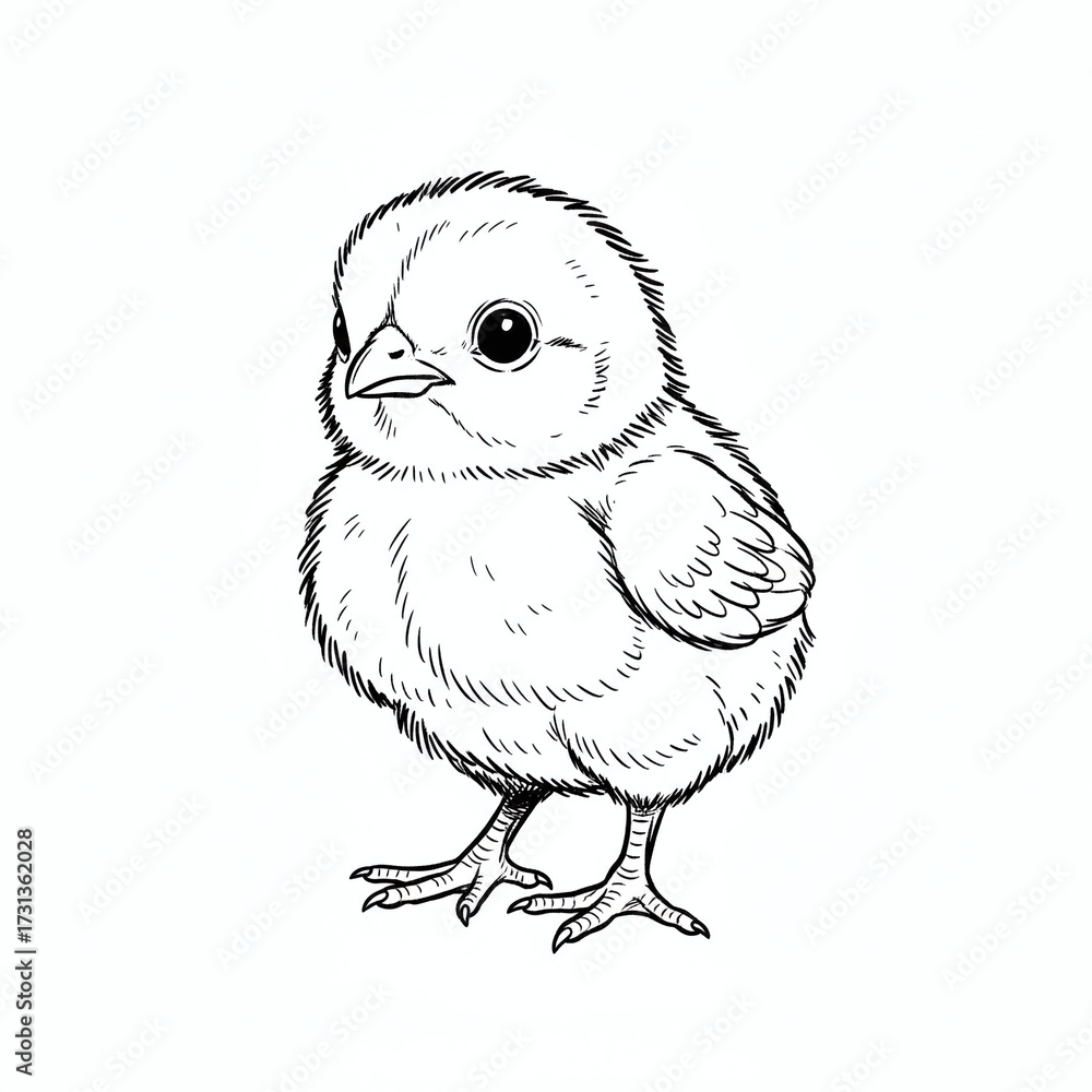 Obraz premium Cute little baby chick standing coloring page