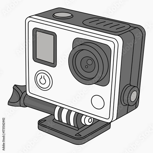 Action camera illustration showcasing its compact design, perfect for capturing adventures, sports, and travel moments in high quality