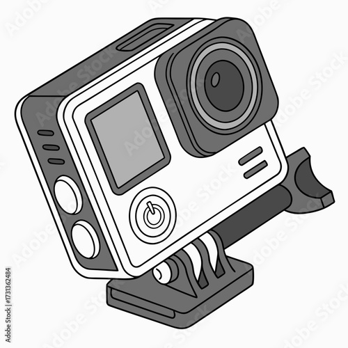 Action camera illustration showcasing its compact design, perfect for capturing adventures, sports, and travel moments in high quality